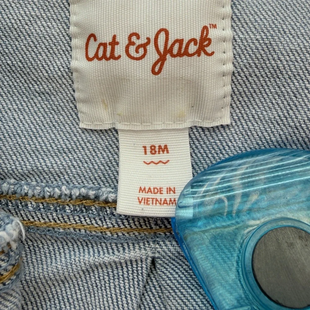 Cat & Jack Denim Jacket Kids 18M Blue Excellent Daisy Floral Embroidered Jean